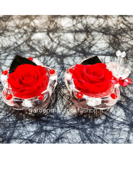 Rosa stabilizzata con Swarovski su contenitore in vetro