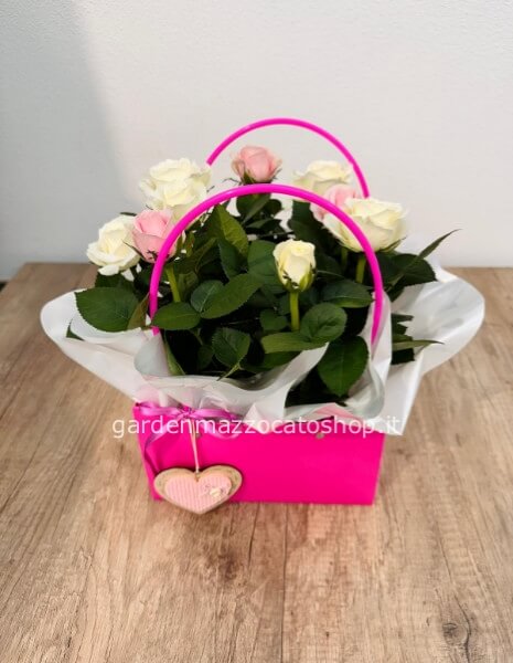 CESTINO CON ROSA BICOLORE O TRICOLORE GRANDE